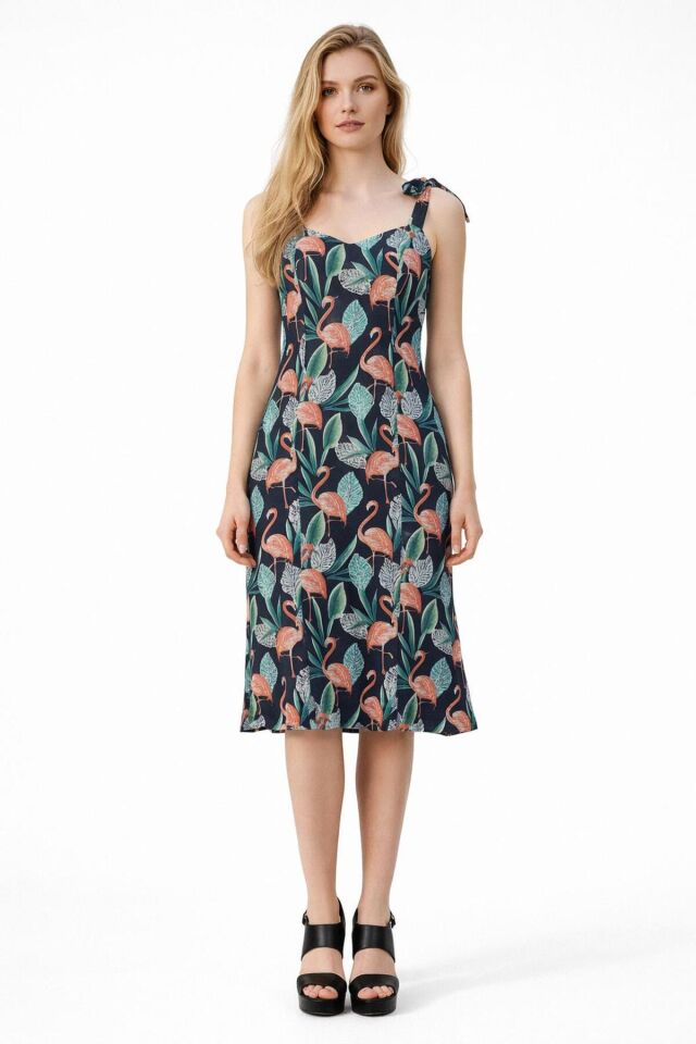 TROPİKAL DESEN ELBİSE